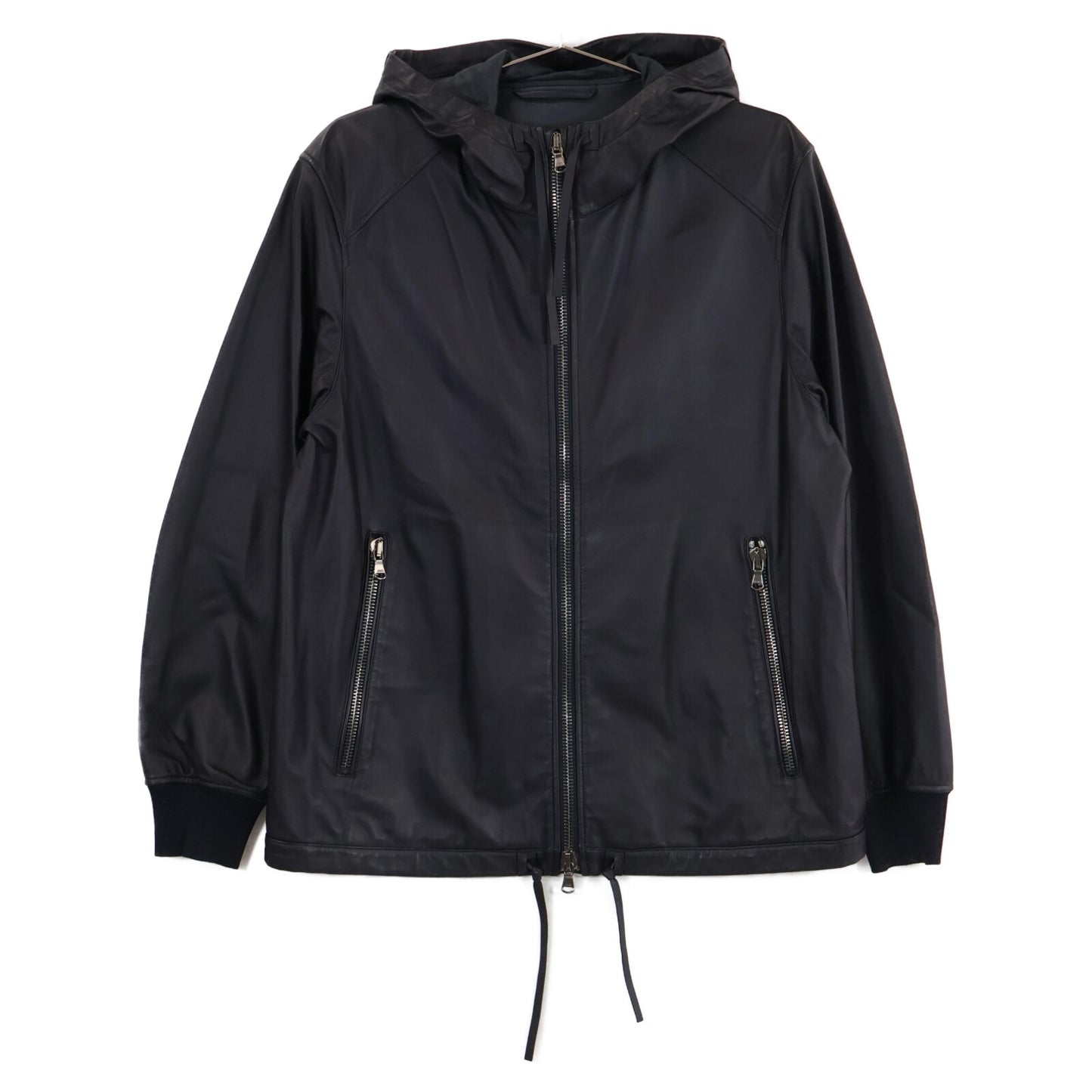 DENIME ドゥニーム 【TOMORROWLAND別注】ブラック レザー フーデットジップアップマウンテンパーカ ジャケット S