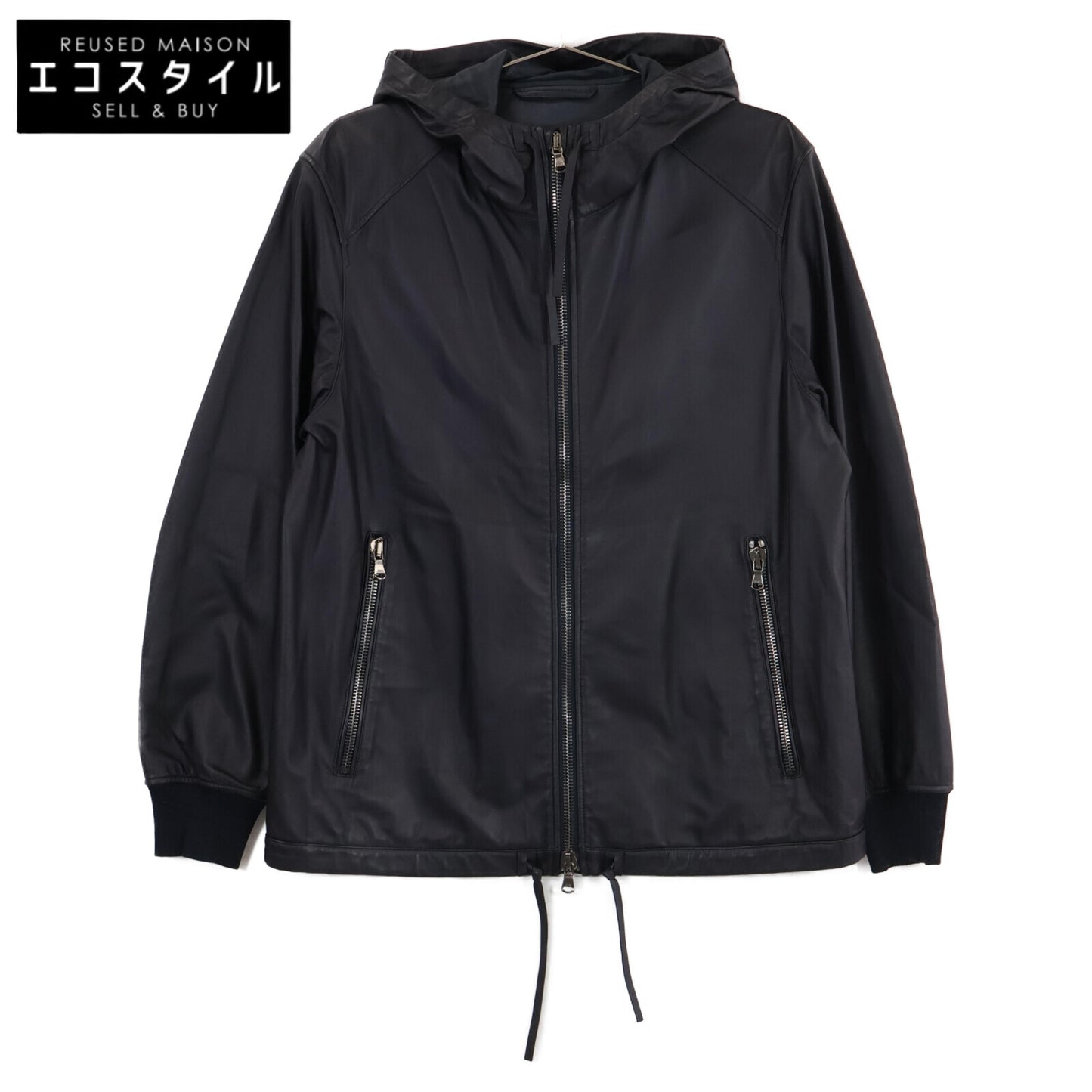 DENIME ドゥニーム 【TOMORROWLAND別注】ブラック レザー フーデットジップアップマウンテンパーカ ジャケット S