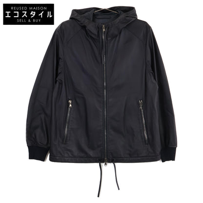 DENIME ドゥニーム 【TOMORROWLAND別注】ブラック レザー フーデットジップアップマウンテンパーカ ジャケット S