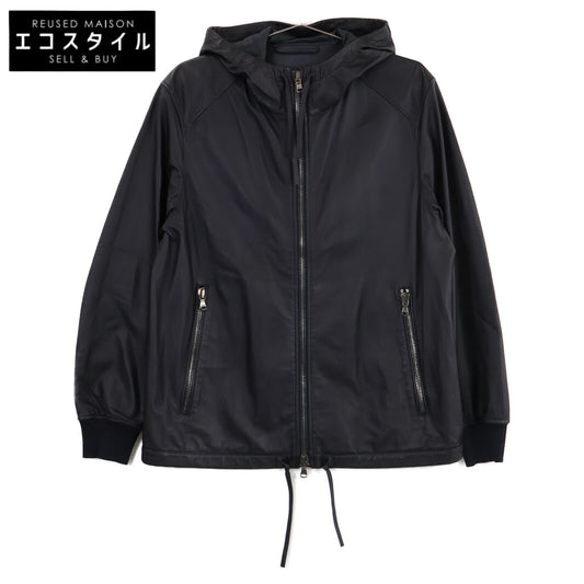 DENIME ドゥニーム 【TOMORROWLAND別注】ブラック レザー フーデットジップアップマウンテンパーカ ジャケット S