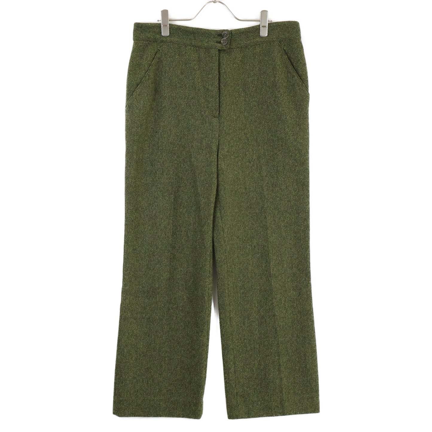 VALENTINO ヴァレンティノ グリーン ウール ヘリンボーン ワイドトラウザーパンツ ボトムス 44