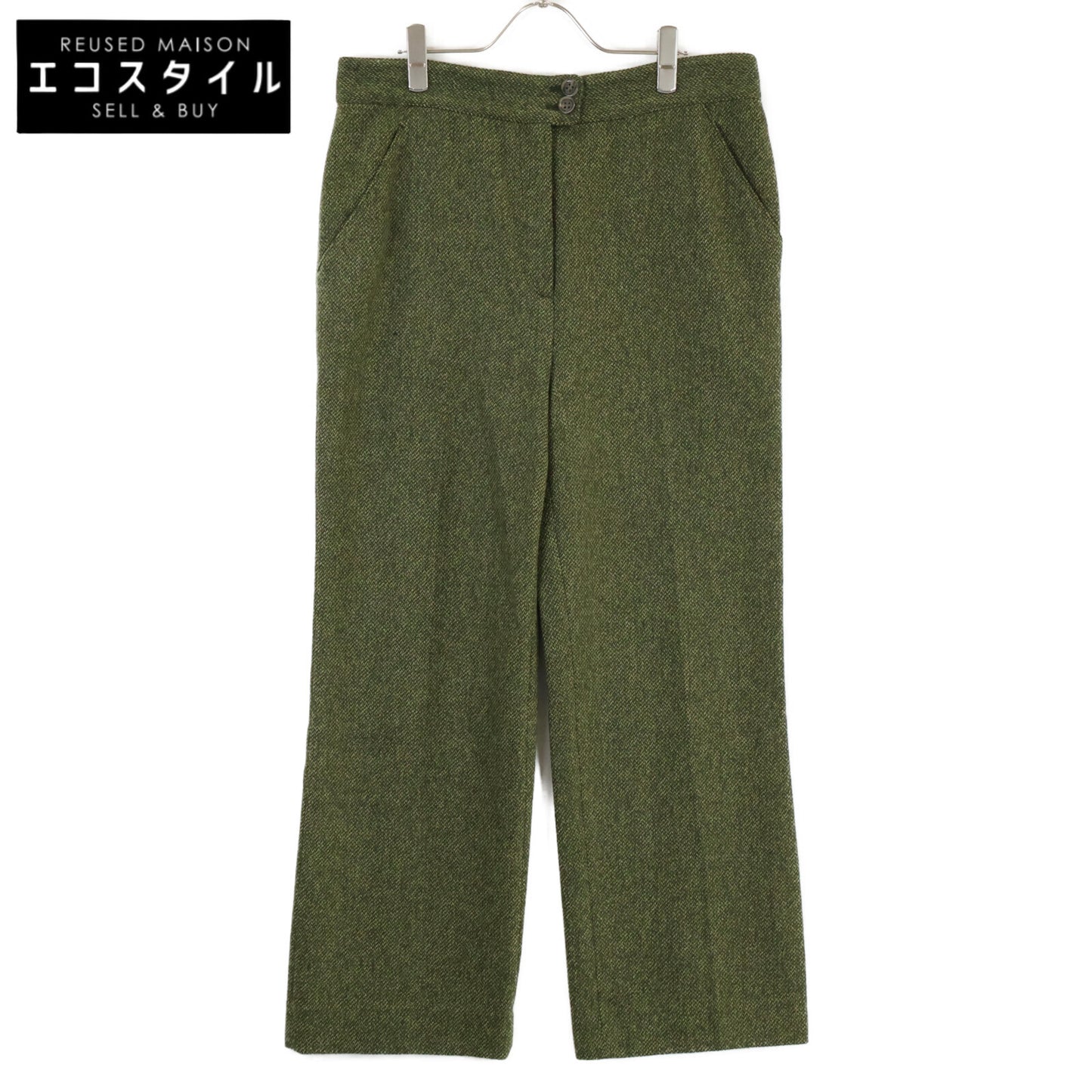 VALENTINO ヴァレンティノ グリーン ウール ヘリンボーン ワイドトラウザーパンツ ボトムス 44