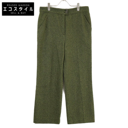 VALENTINO ヴァレンティノ グリーン ウール ヘリンボーン ワイドトラウザーパンツ ボトムス 44