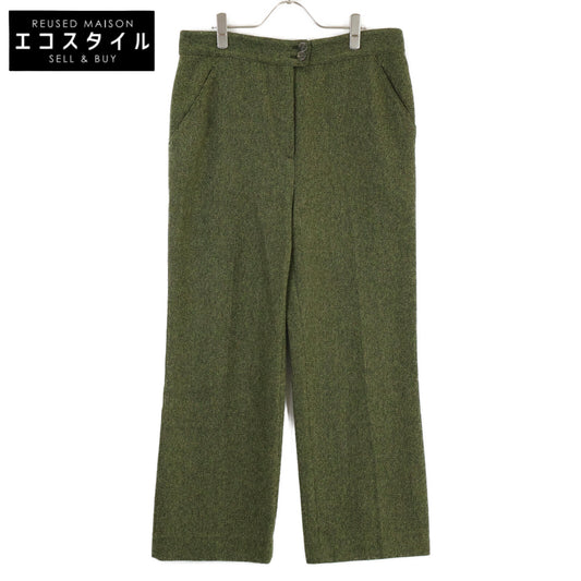 VALENTINO ヴァレンティノ グリーン ウール ヘリンボーン ワイドトラウザーパンツ ボトムス 44
