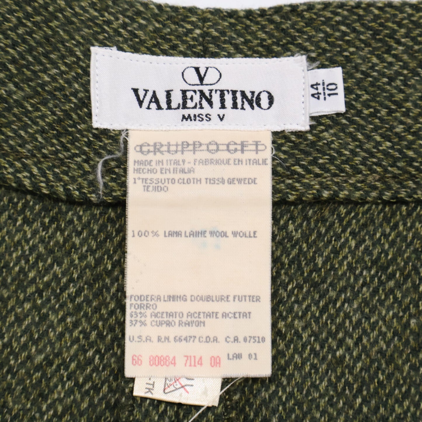 VALENTINO ヴァレンティノ グリーン ウール ヘリンボーン ワイドトラウザーパンツ ボトムス 44