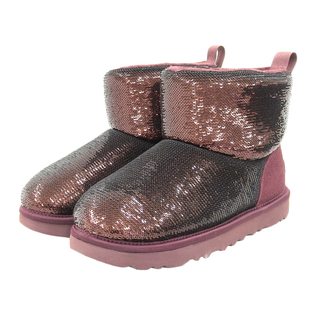 UGG アグ 新品同様 UGG アグ クラシック ミニ ミラーボール ムートンブーツ シューズ レディース ワイルドグレープ 22cm 1151291 シューズ 22