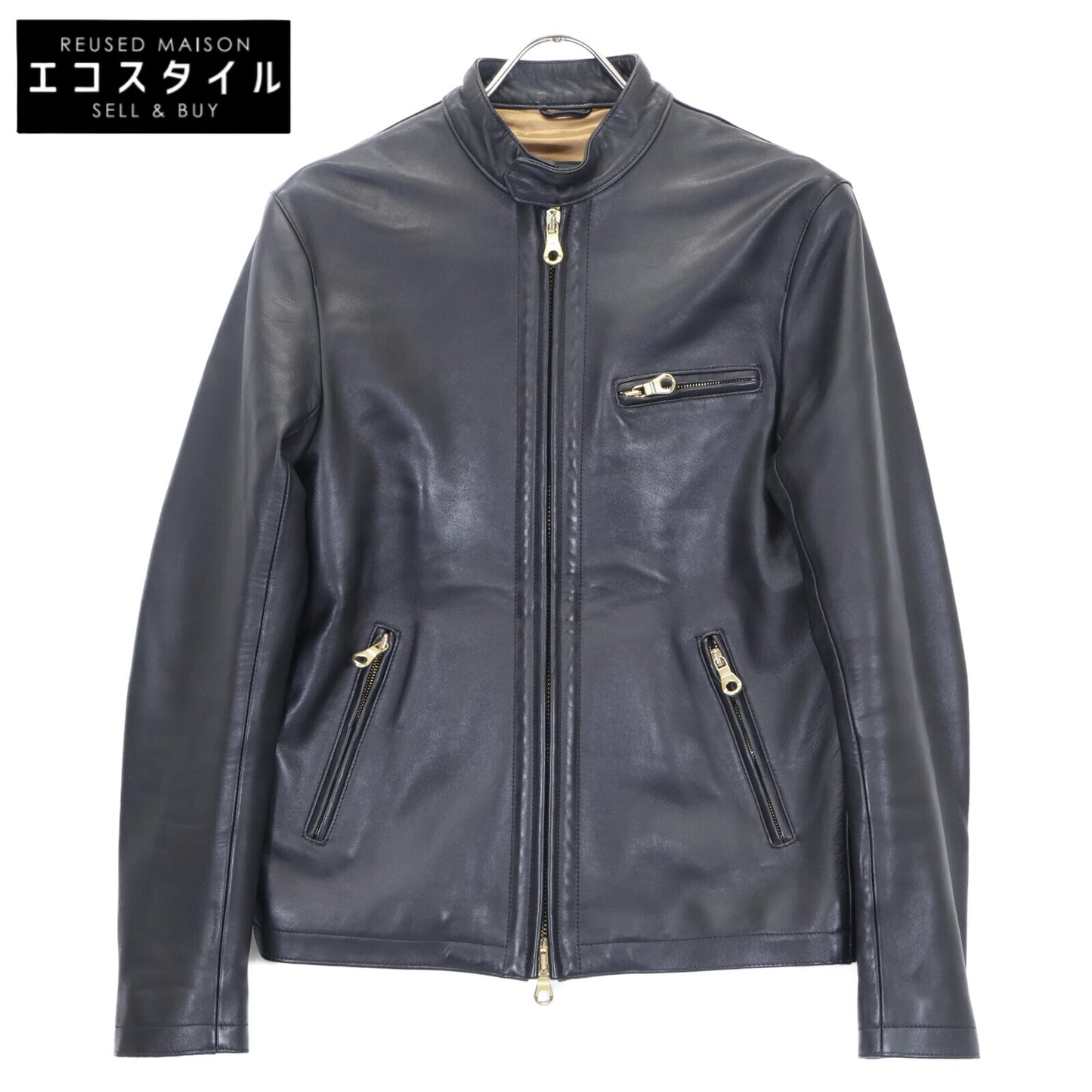 CINQUANTA チンクアンタ H502/1-1010 ブラック ラムナッパレザー スタンドカラー シングルライダースジャケット ジャケット 46