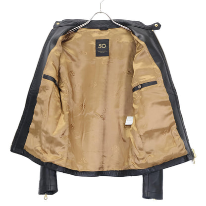 CINQUANTA チンクアンタ H502/1-1010 ブラック ラムナッパレザー スタンドカラー シングルライダースジャケット ジャケット 46