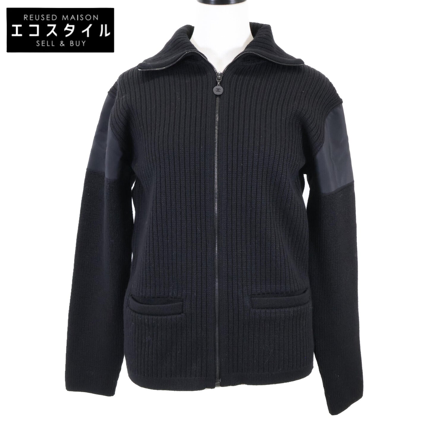 CHANEL シャネル 【美品/国内正規】02A P19885W03054 スポーツライン ウール/ナイロン 切替 ジップアップ ニットブルゾン/ ジャケット 38