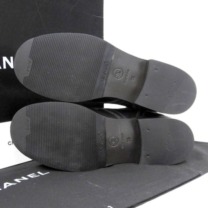 CHANEL シャネル 新品同様 CHANEL シャネル ココマーク レースアップ コンバットブーツ シューズ レディース レザー×ツイード ブラック 38 G27911 シューズ 38