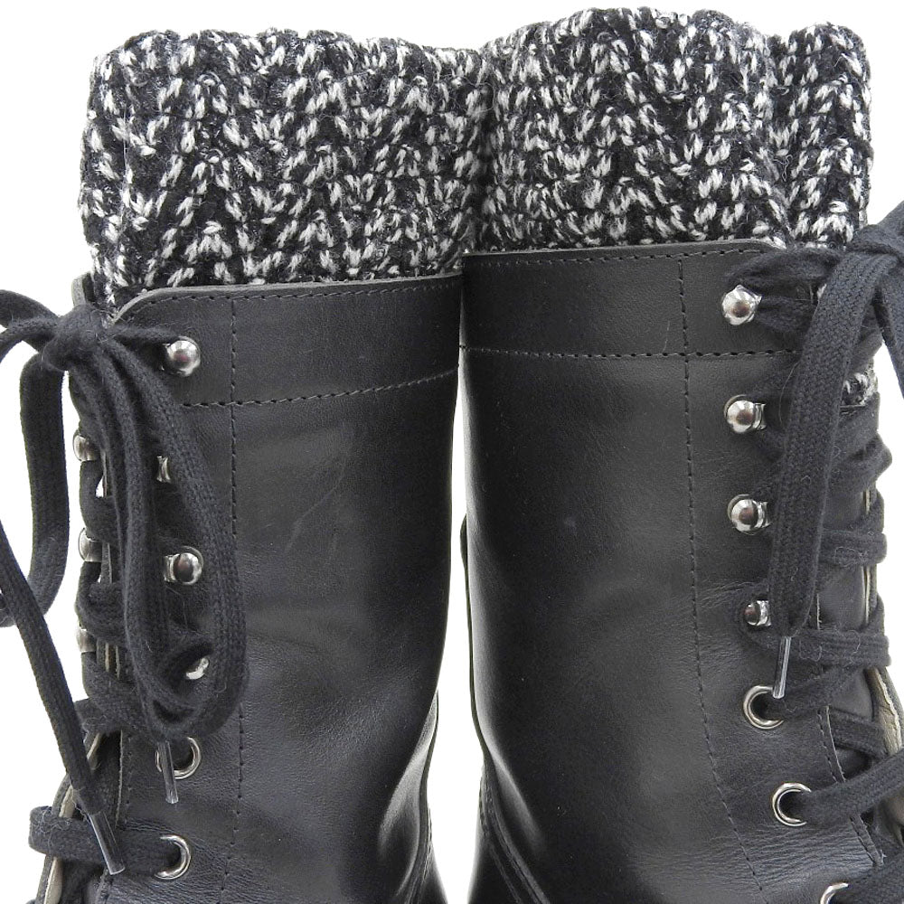 CHANEL シャネル 新品同様 CHANEL シャネル ココマーク レースアップ コンバットブーツ シューズ レディース レザー×ツイード ブラック 38 G27911 シューズ 38