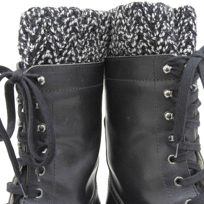 CHANEL シャネル 新品同様 CHANEL シャネル ココマーク レースアップ コンバットブーツ シューズ レディース レザー×ツイード ブラック 38 G27911 シューズ 38