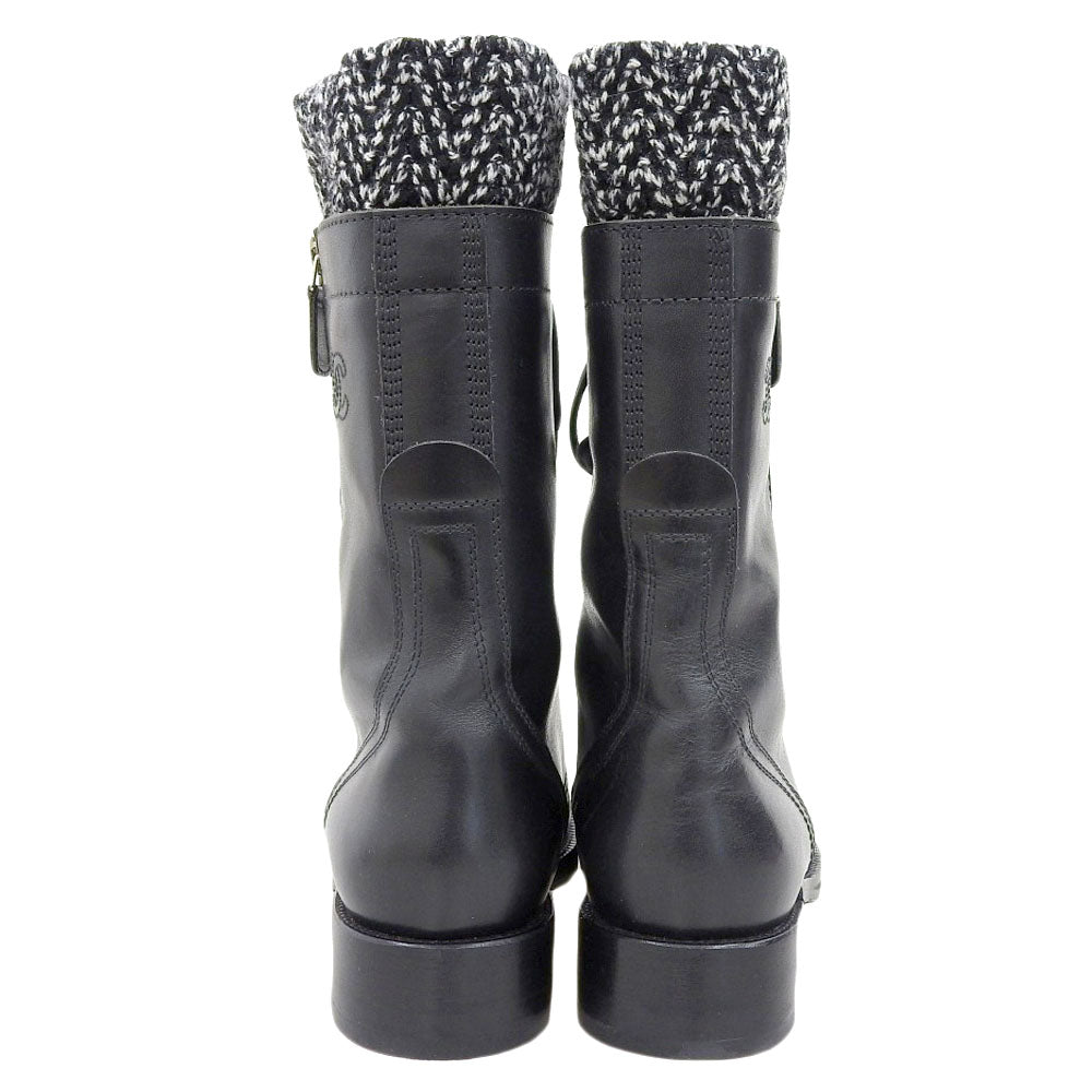 CHANEL シャネル 新品同様 CHANEL シャネル ココマーク レースアップ コンバットブーツ シューズ レディース レザー×ツイード ブラック 38 G27911 シューズ 38