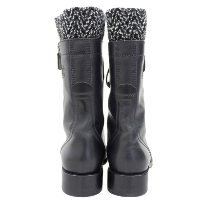 CHANEL シャネル 新品同様 CHANEL シャネル ココマーク レースアップ コンバットブーツ シューズ レディース レザー×ツイード ブラック 38 G27911 シューズ 38