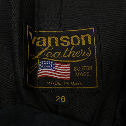 VANSON バンソン ﾌﾞﾗｯｸ ﾚｻﾞｰ USA製 ﾊﾞｲｶｰﾊﾟﾝﾂ ボトムス 28