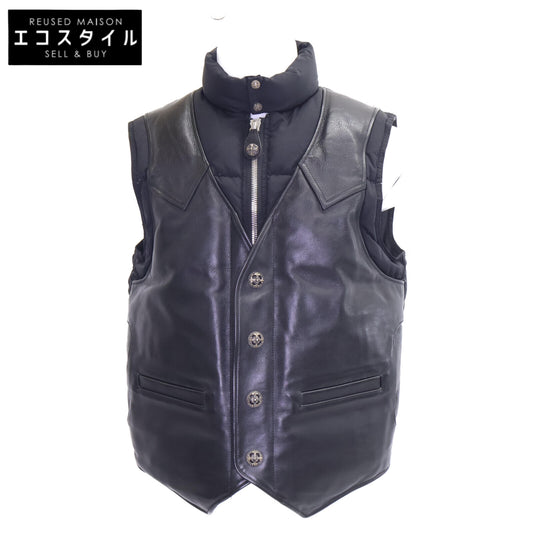BIGTWIN ビッグツイン x BIKER TERRITORY バイカーテリトリー【美品】レザーxナイロン コンチョ釦 レザーエアーダウン ベスト 40