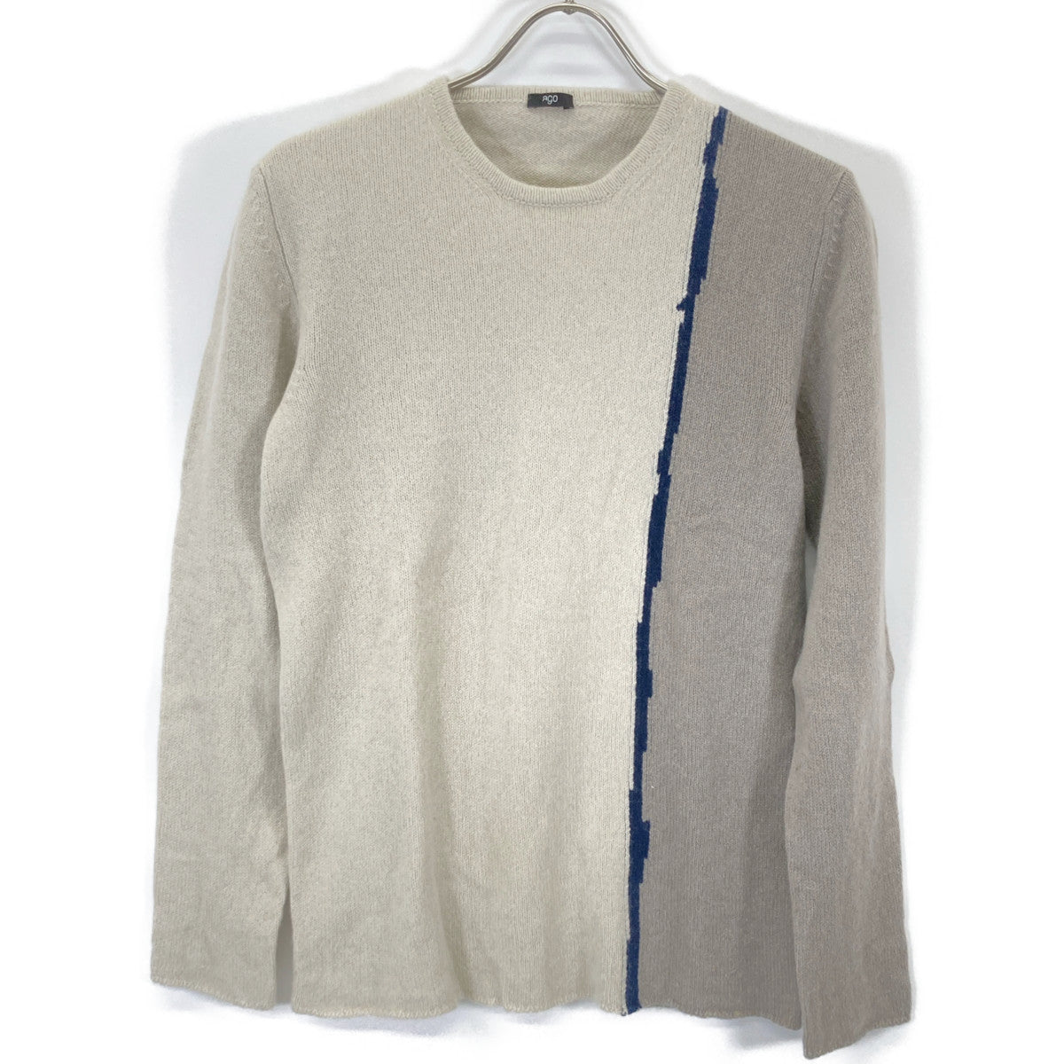 ago アーゴ ベージュ×グレー ライン クルーネックニット トップス 46