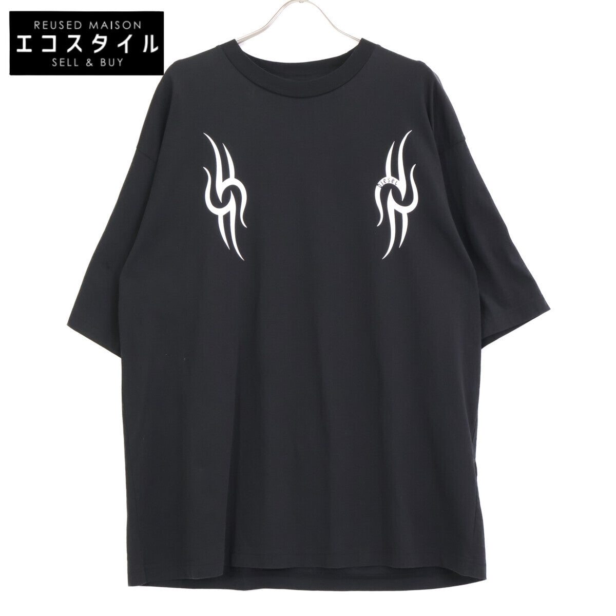 DIESEL ディーゼル A01011 ﾌﾞﾗｯｸ×ﾎﾜｲﾄ ｺｯﾄﾝ OVERSIZE FIT T-SHIRT トップス M