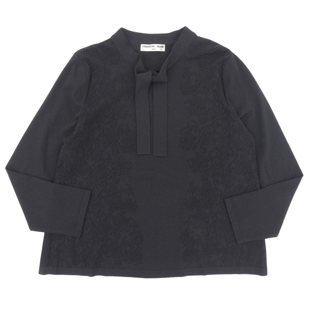 CHRISTIAN AUJARD クリスチャンオジャール 新品同様 アンサンブル対応 メッシュ柄ボウタイニット トップス レディース 黒 ブラック 15 トップス 15