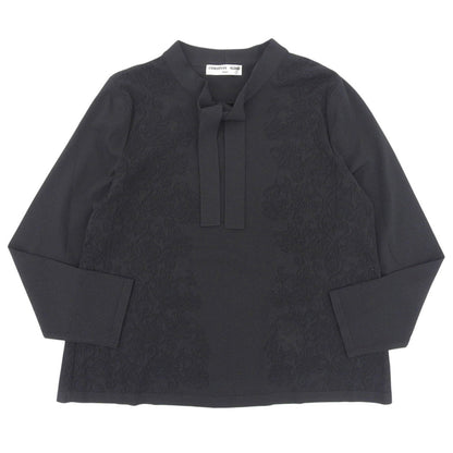 CHRISTIAN AUJARD クリスチャンオジャール 新品同様 アンサンブル対応 メッシュ柄ボウタイニット トップス レディース 黒 ブラック 15 トップス 15