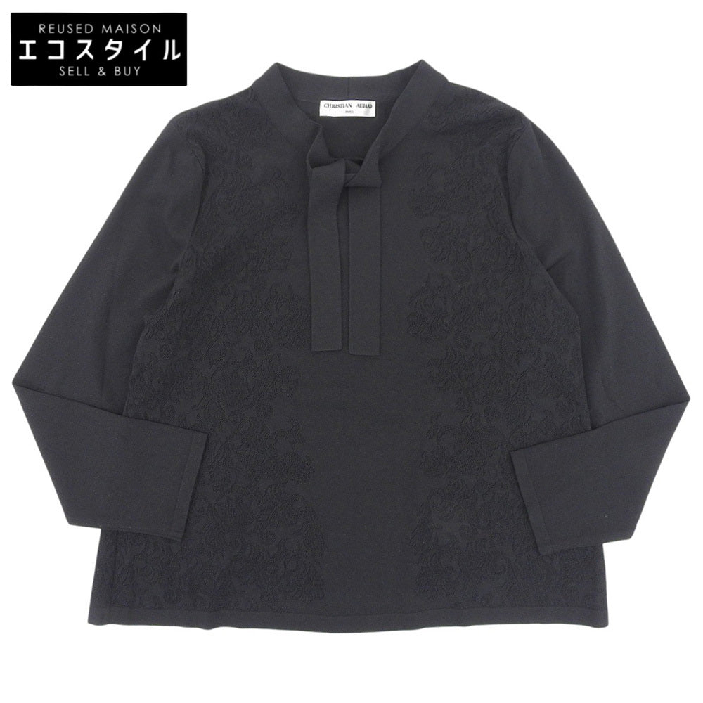 CHRISTIAN AUJARD クリスチャンオジャール 新品同様 アンサンブル対応 メッシュ柄ボウタイニット トップス レディース 黒 ブラック 15 トップス 15