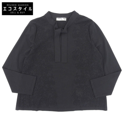 CHRISTIAN AUJARD クリスチャンオジャール 新品同様 アンサンブル対応 メッシュ柄ボウタイニット トップス レディース 黒 ブラック 15 トップス 15