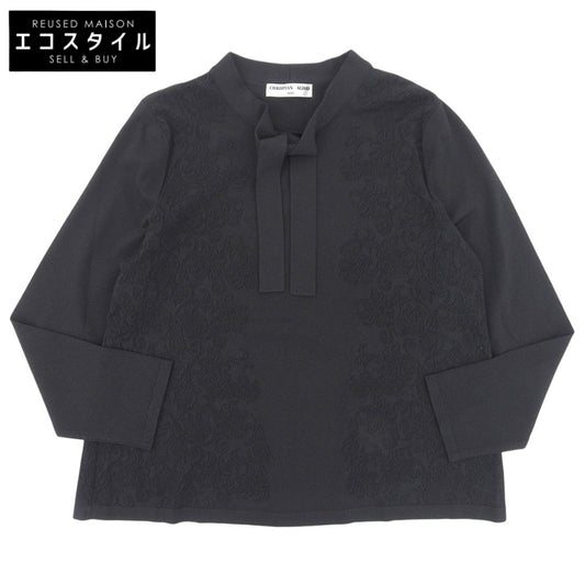 CHRISTIAN AUJARD クリスチャンオジャール 新品同様 アンサンブル対応 メッシュ柄ボウタイニット トップス レディース 黒 ブラック 15 トップス 15