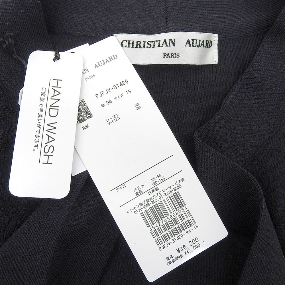 CHRISTIAN AUJARD クリスチャンオジャール 新品同様 アンサンブル対応 メッシュ柄ボウタイニット トップス レディース 黒 ブラック 15 トップス 15