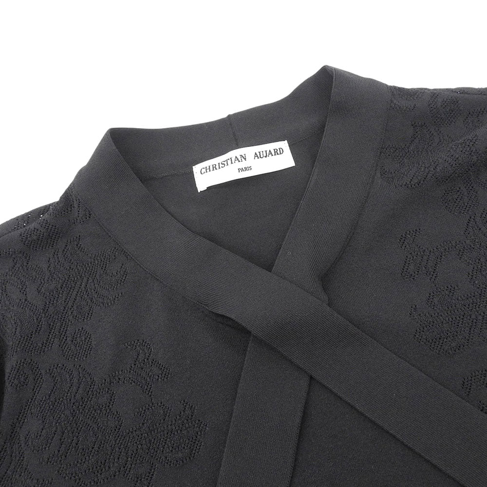 CHRISTIAN AUJARD クリスチャンオジャール 新品同様 アンサンブル対応 メッシュ柄ボウタイニット トップス レディース 黒 ブラック 15 トップス 15
