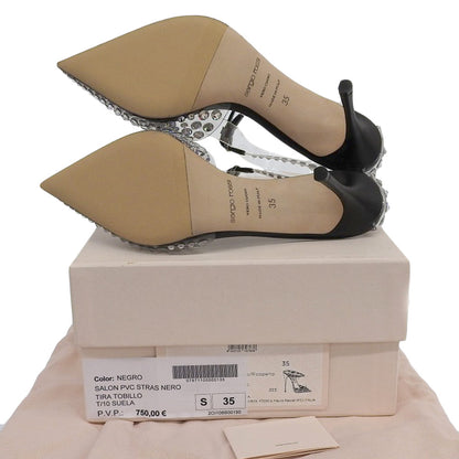 Sergio Rossi セルジオロッシ 新品同様 GODIVA ビジュ― ポインテッドトゥ アンクルストラップ パンプス クリア/ブラック 35 22AW シューズ 35