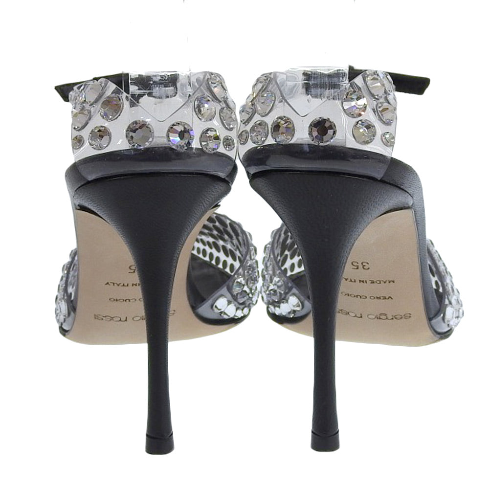 Sergio Rossi セルジオロッシ 新品同様 GODIVA ビジュ― ポインテッドトゥ アンクルストラップ パンプス クリア/ブラック 35 22AW シューズ 35