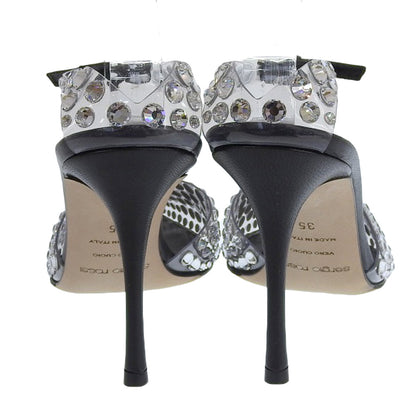 Sergio Rossi セルジオロッシ 新品同様 GODIVA ビジュ― ポインテッドトゥ アンクルストラップ パンプス クリア/ブラック 35 22AW シューズ 35