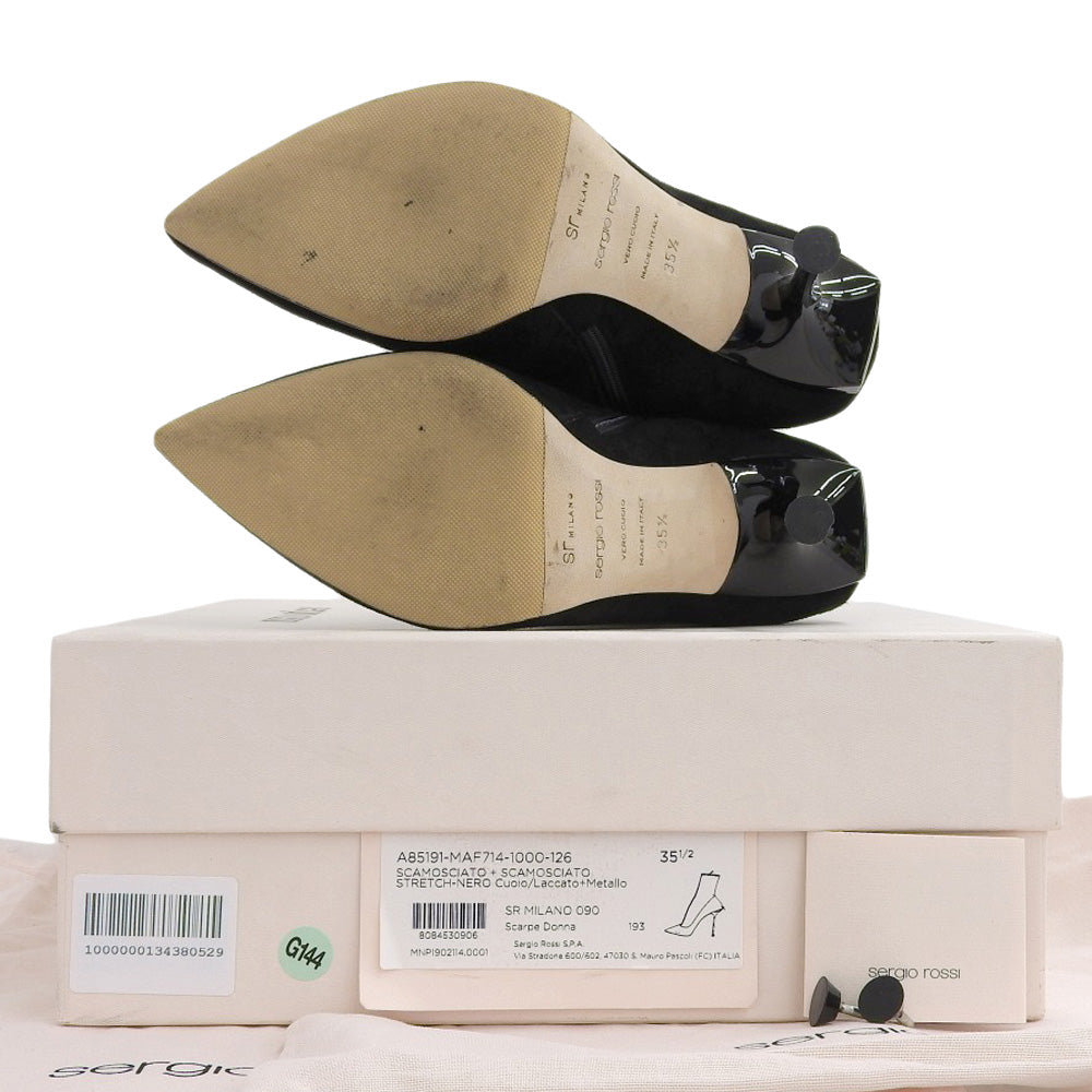 Sergio Rossi セルジオロッシ スエード ストレッチアンクルブーツ レディース ブラック 35 1/2 A85191 シューズ 35.5