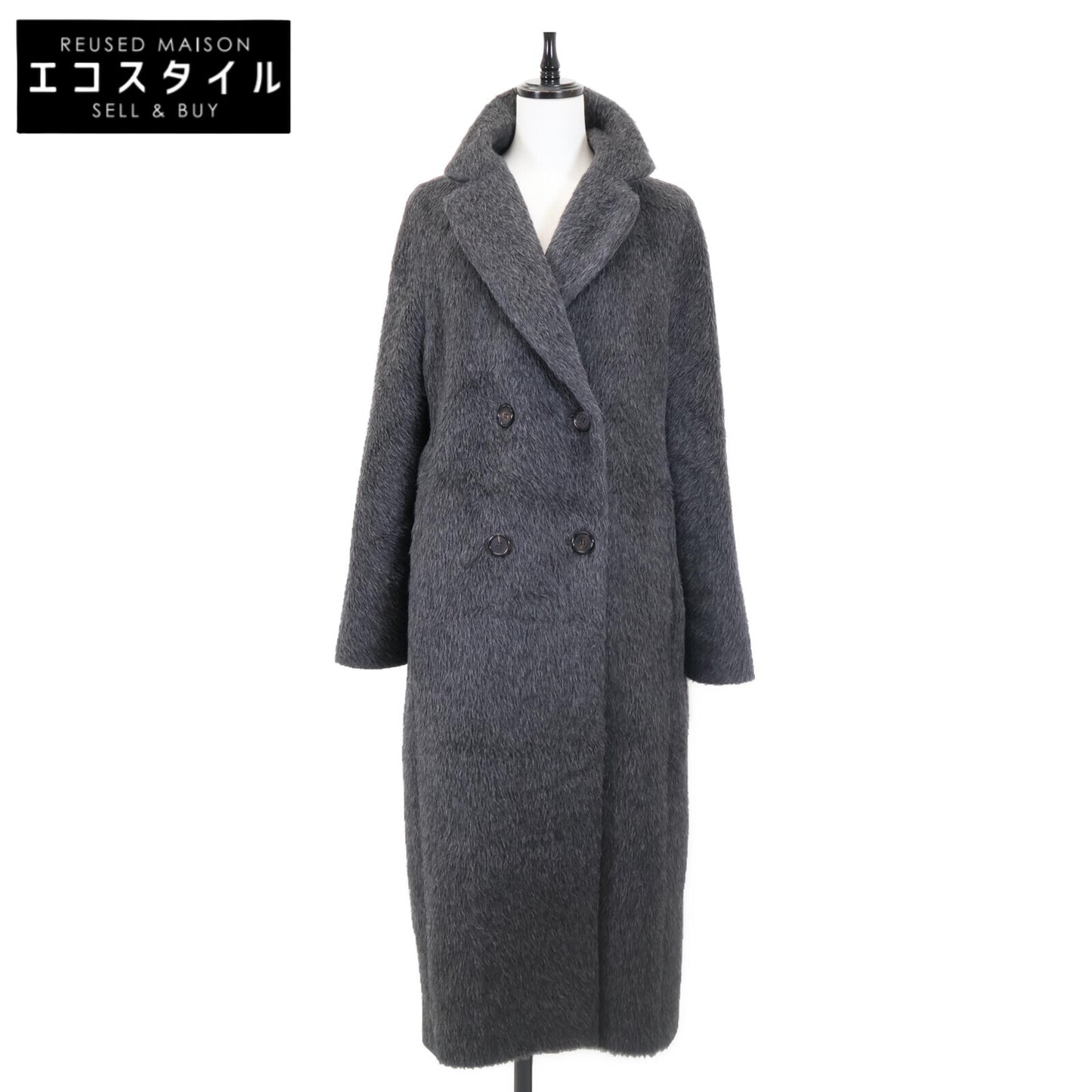 S MaxMara エスマックスマーラ 901621136 ｸﾞﾚｰ ｱﾙﾊﾟｶ×ｳｰﾙ ﾀﾞﾌﾞﾌﾞﾚｽﾄ ﾃﾃﾞｨ ｼｬｷﾞｰﾛﾝｸﾞｺｰﾄ コート 40