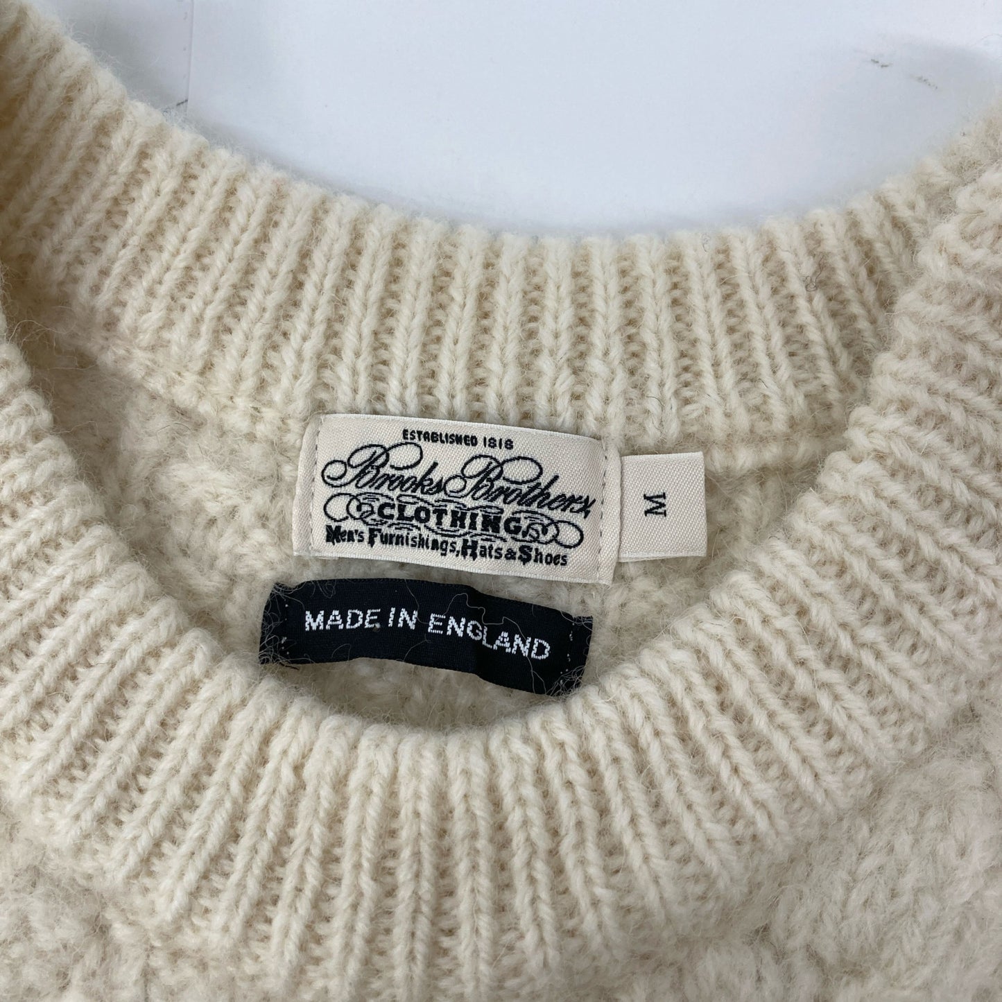 Brooks Brothers ブルックスブラザーズ 100211897 ﾎﾜｲﾄ ｳｰﾙ100 ｱﾗﾝｹｰﾌﾞﾙ ｸﾙｰﾈｯｸｾｰﾀｰ トップス M