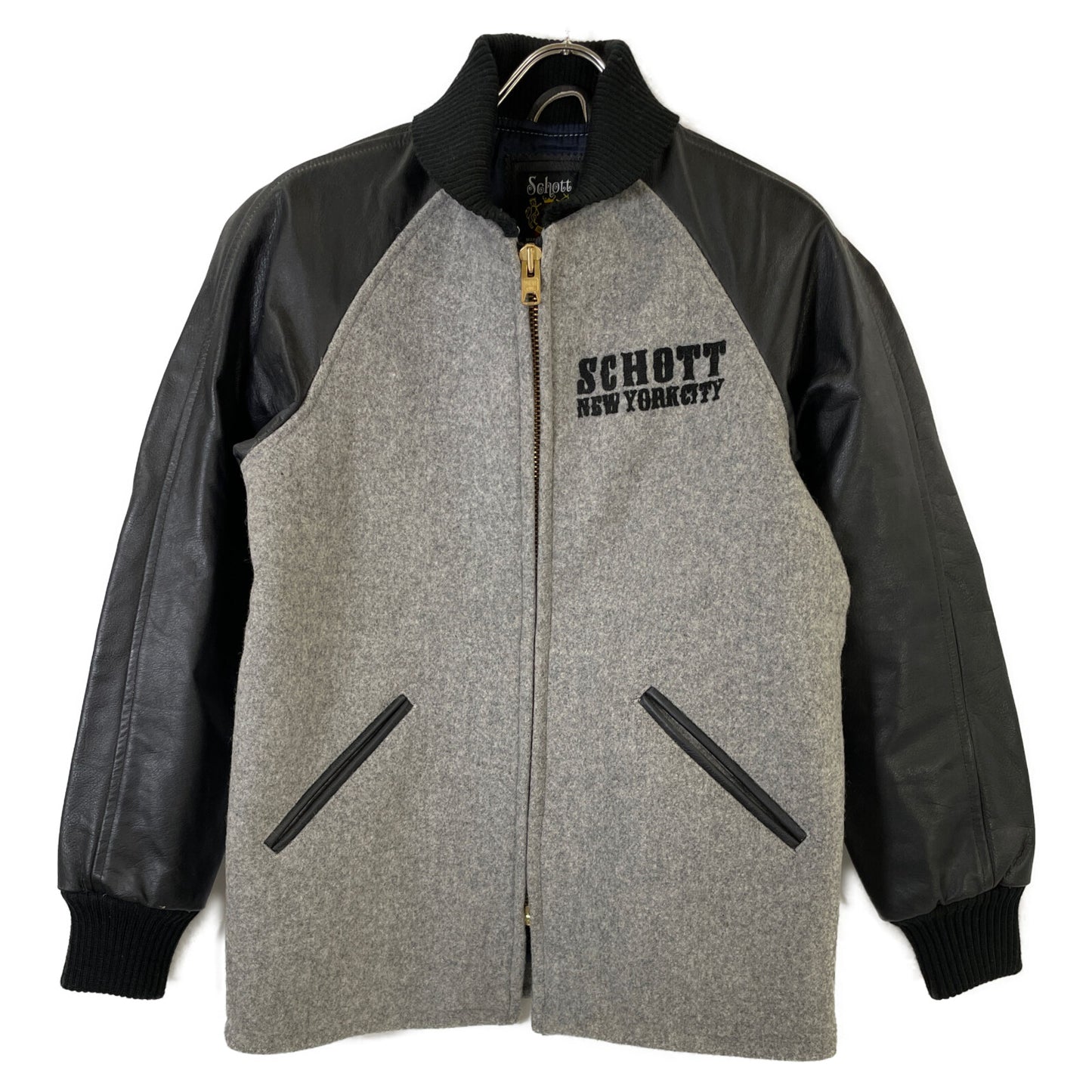 SCHOTT ショット 3102017 ブラック×グレー レザー×ウール ファラオジャケット ジャケット S