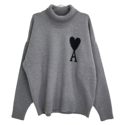 AMI PARIS アミパリス UKS402.018 24AW ｸﾞﾚｰ×ｸﾞﾚｰ ﾊｰﾄﾛｺﾞﾀｰﾄﾙﾈｯｸﾆｯﾄ トップス L