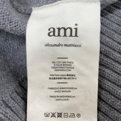 AMI PARIS アミパリス UKS402.018 24AW ｸﾞﾚｰ×ｸﾞﾚｰ ﾊｰﾄﾛｺﾞﾀｰﾄﾙﾈｯｸﾆｯﾄ トップス L