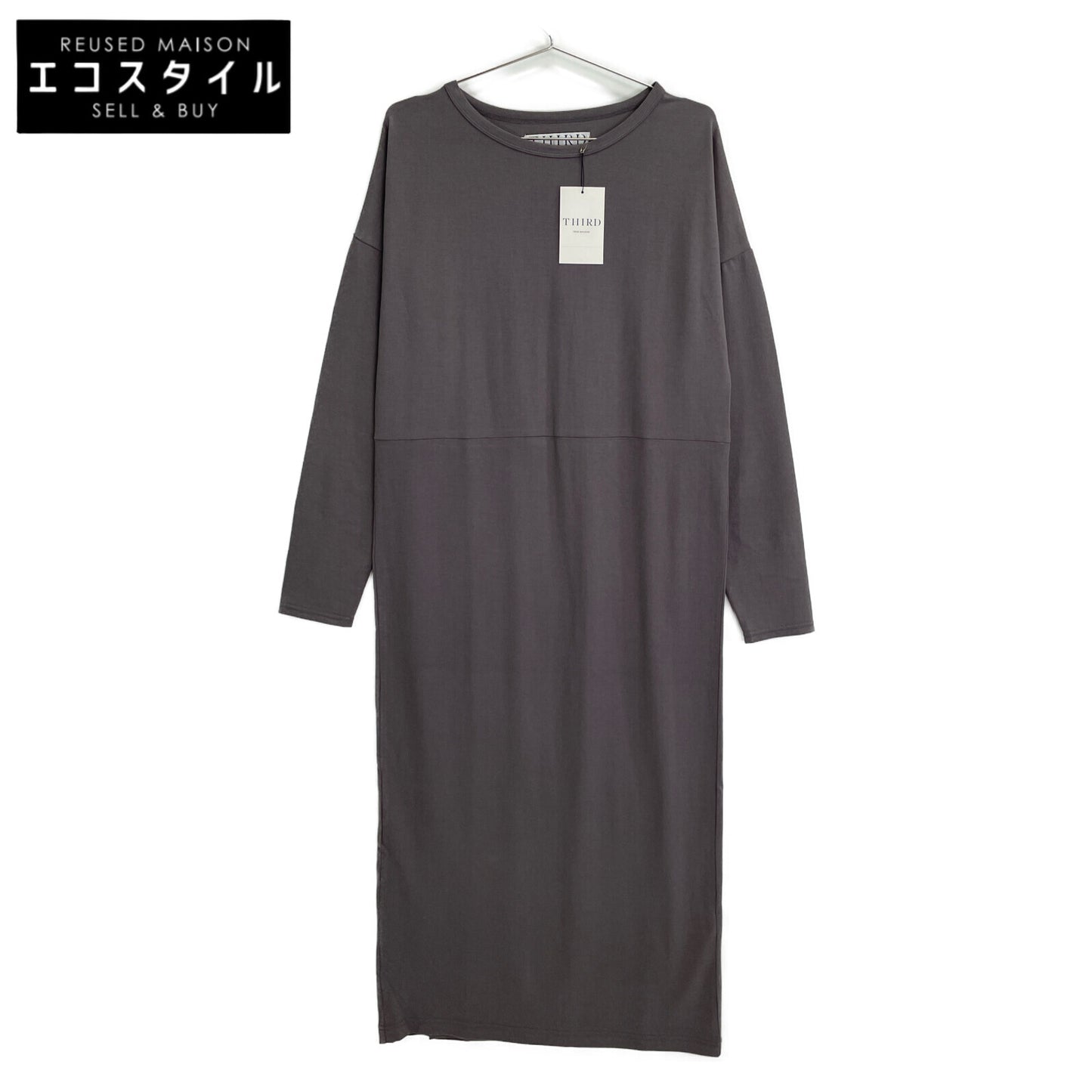 THIRD MAGAZINE サードマガジン A0833UA 110 ｸﾞﾚｰ ｺｯﾄﾝ ｸﾙｰﾈｯｸ ﾛﾝｸﾞｽﾘｰﾌﾞﾜﾝﾋﾟｰｽ ワンピース 2