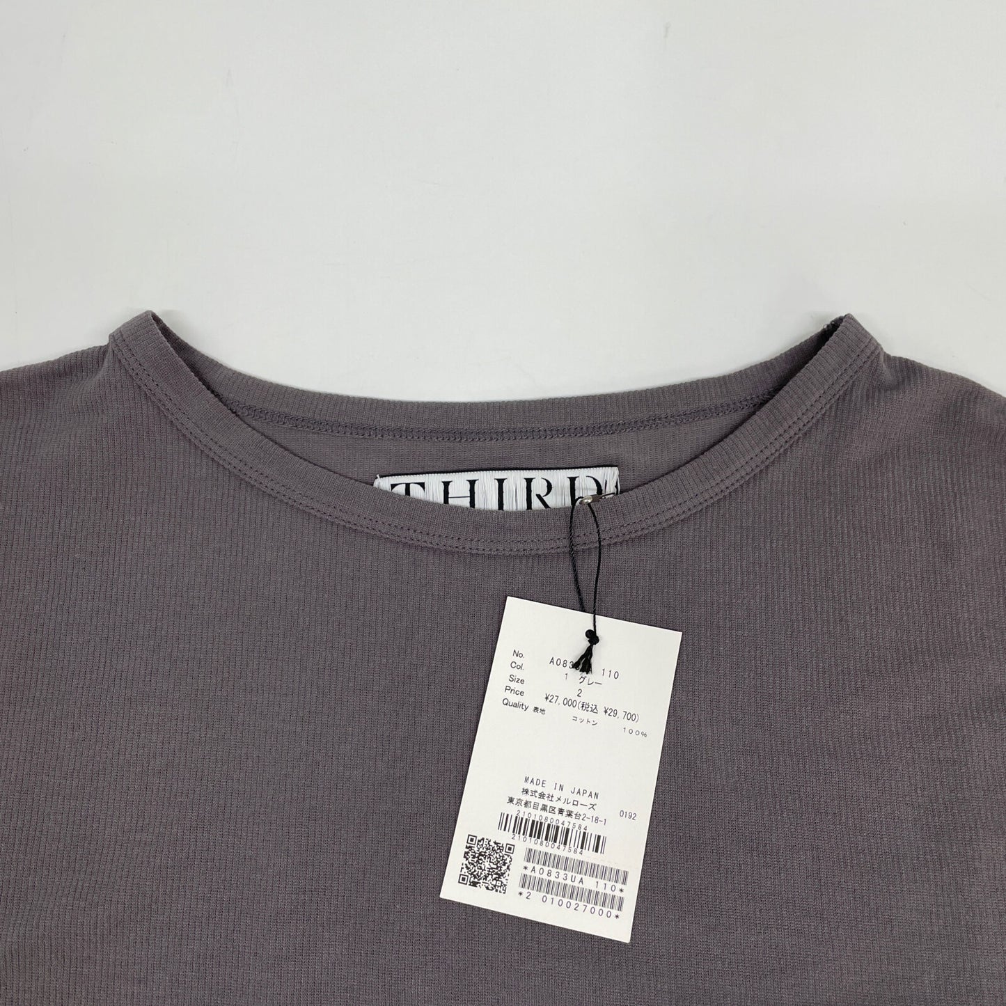 THIRD MAGAZINE サードマガジン A0833UA 110 ｸﾞﾚｰ ｺｯﾄﾝ ｸﾙｰﾈｯｸ ﾛﾝｸﾞｽﾘｰﾌﾞﾜﾝﾋﾟｰｽ ワンピース 2