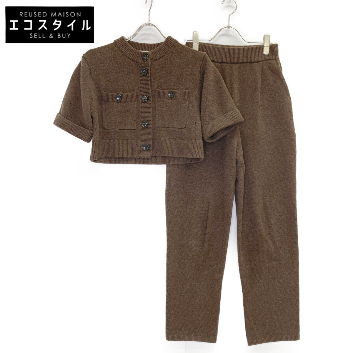 CLANE クラネ 17112-5012 24AW ﾌﾞﾗｳﾝ HALF SLEEVE KNIT TOPS & PANTS SET ﾆｯﾄｾｯﾄｱｯﾌﾟ スーツ　セットアップ 0