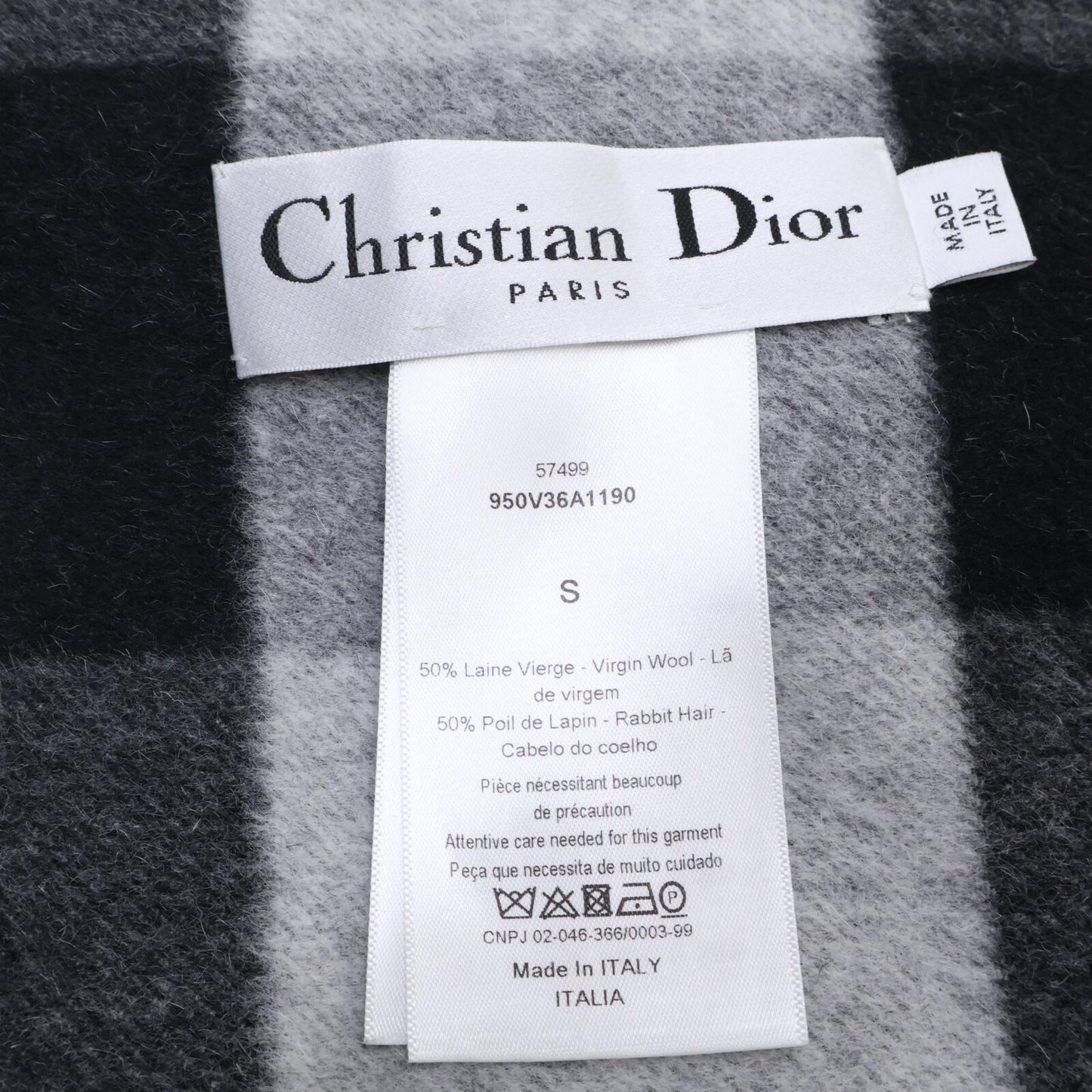 Christian Dior クリスチャンディオール 【美品/国内正規】950V36A1190 チェック ウールｘラビット ポンチョ/ ジャケット S
