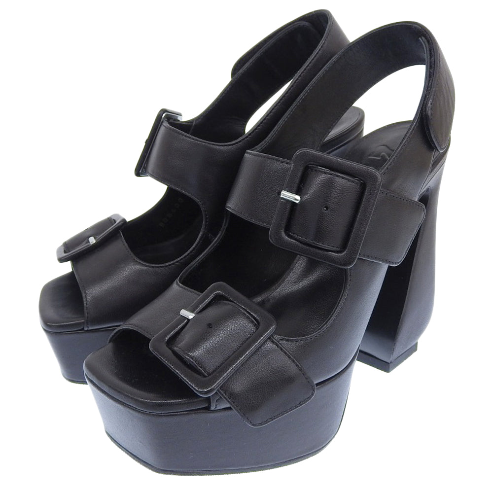 Sergio Rossi セルジオロッシ 美品 Wストラップ レザー ヒール サンダル レディース 黒 ブラック 35 シューズ 35