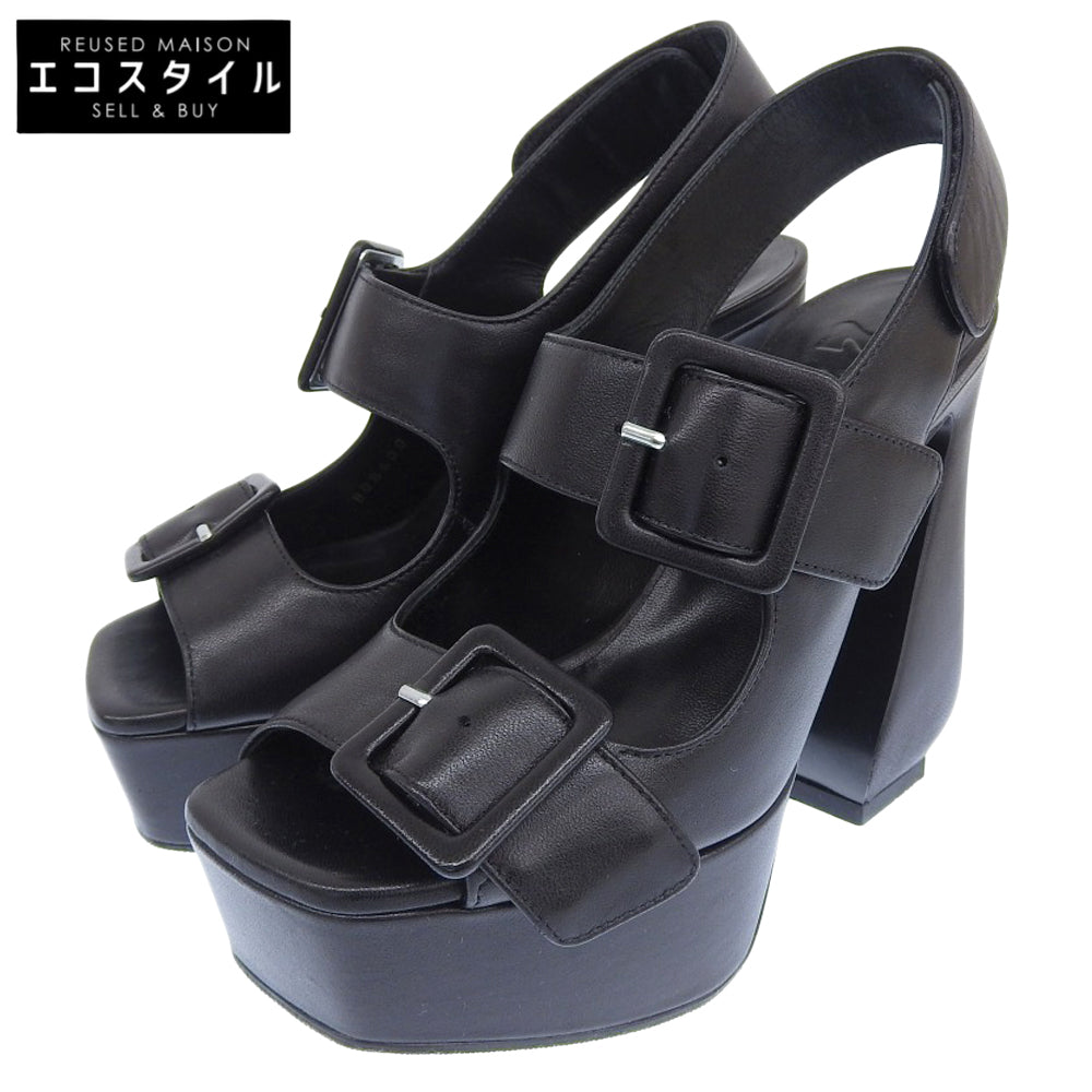 Sergio Rossi セルジオロッシ 美品 Wストラップ レザー ヒール サンダル レディース 黒 ブラック 35 シューズ 35