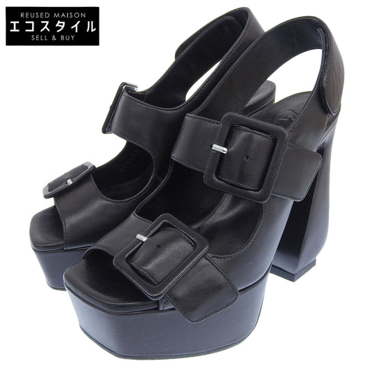 Sergio Rossi セルジオロッシ 美品 Wストラップ レザー ヒール サンダル レディース 黒 ブラック 35 シューズ 35