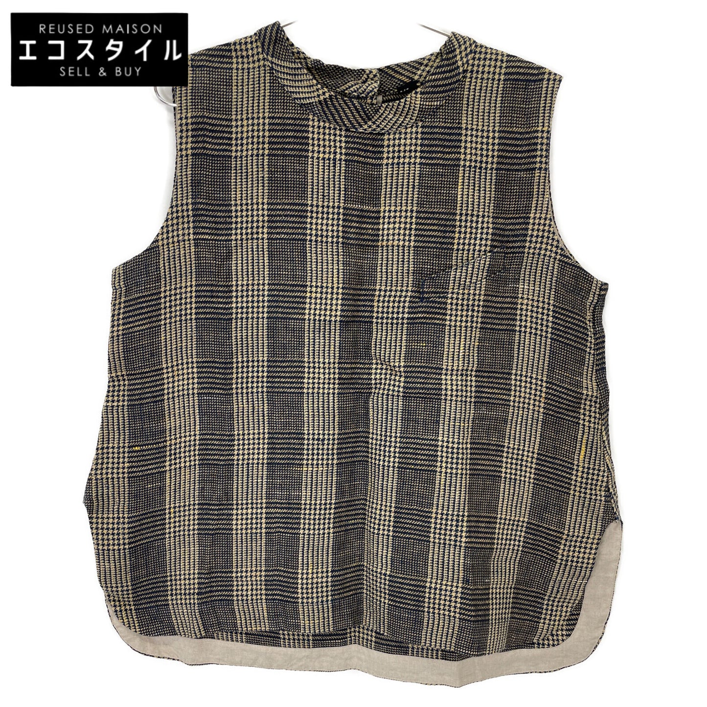 45R フォーティファイブ アール 70330221 ｸﾞﾚﾝﾁｪｯｸ ﾘﾈﾝﾂｲｰﾄﾞのﾉｰｽﾘｰﾌﾞﾄｯﾌﾟ トップス 3