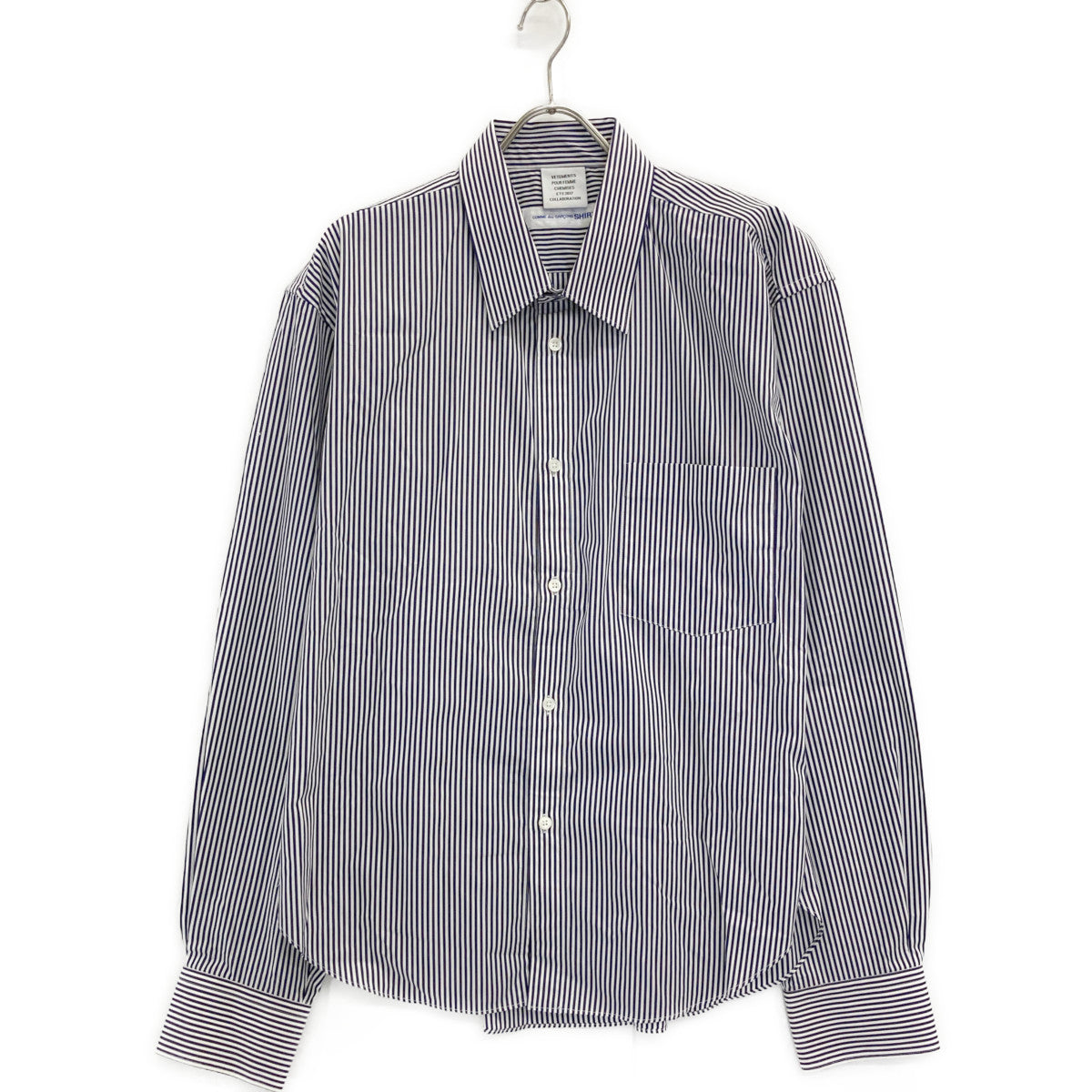 VETEMENTS ヴェトモン ×COMME des GARCONS shirt WSS17CDG1 ブルー×ホワイト コットン オーバーサイズストライプシャツ トップス XS