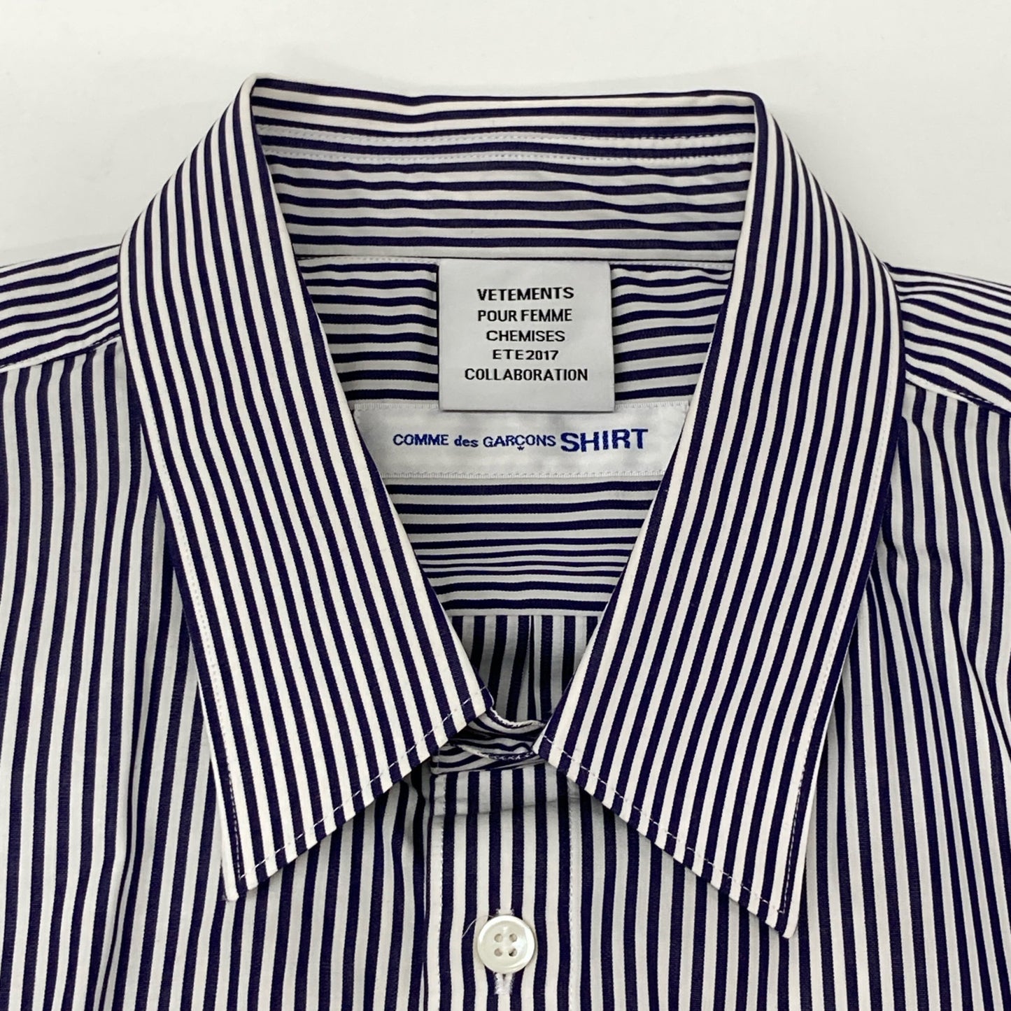 VETEMENTS ヴェトモン ×COMME des GARCONS shirt WSS17CDG1 ブルー×ホワイト コットン オーバーサイズストライプシャツ トップス XS