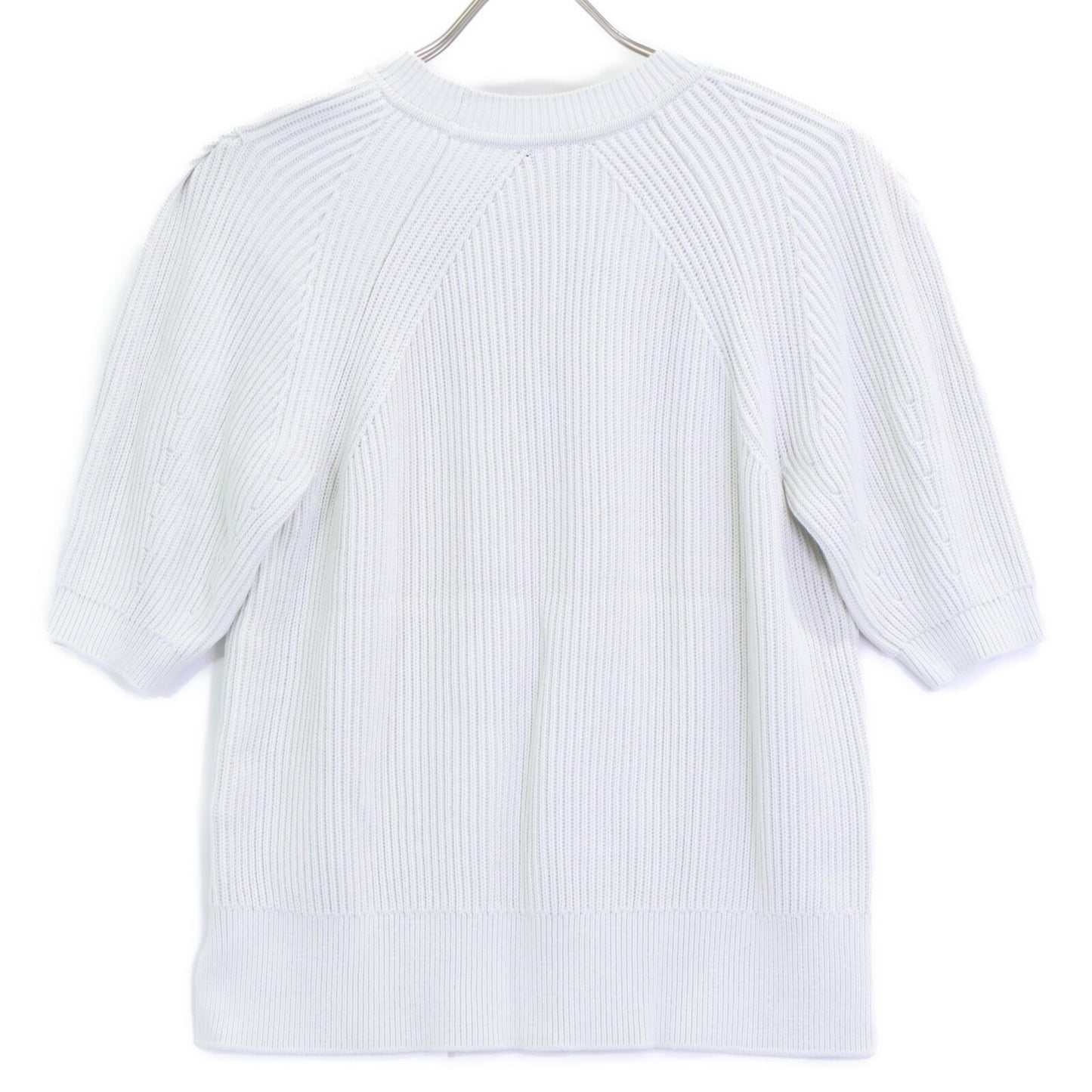 DRAWER ドゥロワー 6518-106-0498 ホワイト コットン サイドスリット 9G畔編みショートスリーブニットプルオーバー トップス 1