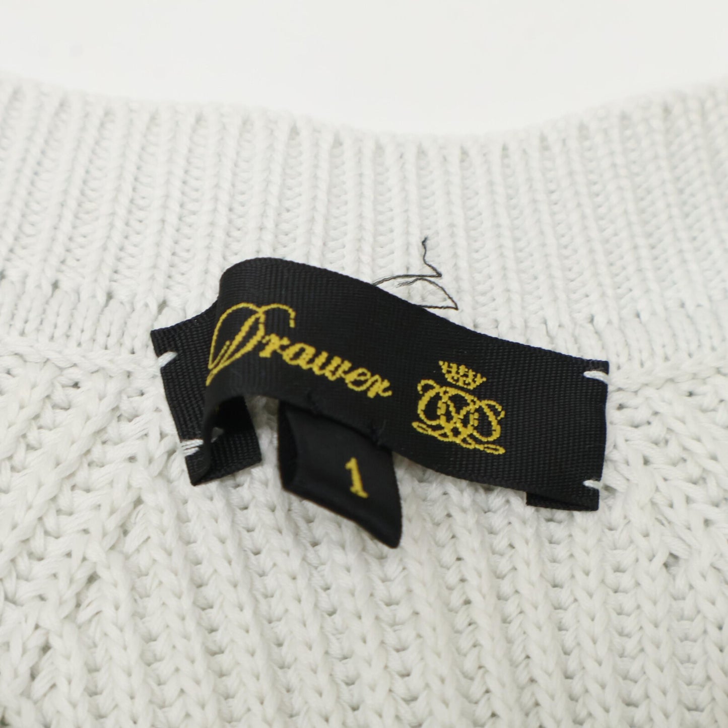 DRAWER ドゥロワー 6518-106-0498 ホワイト コットン サイドスリット 9G畔編みショートスリーブニットプルオーバー トップス 1